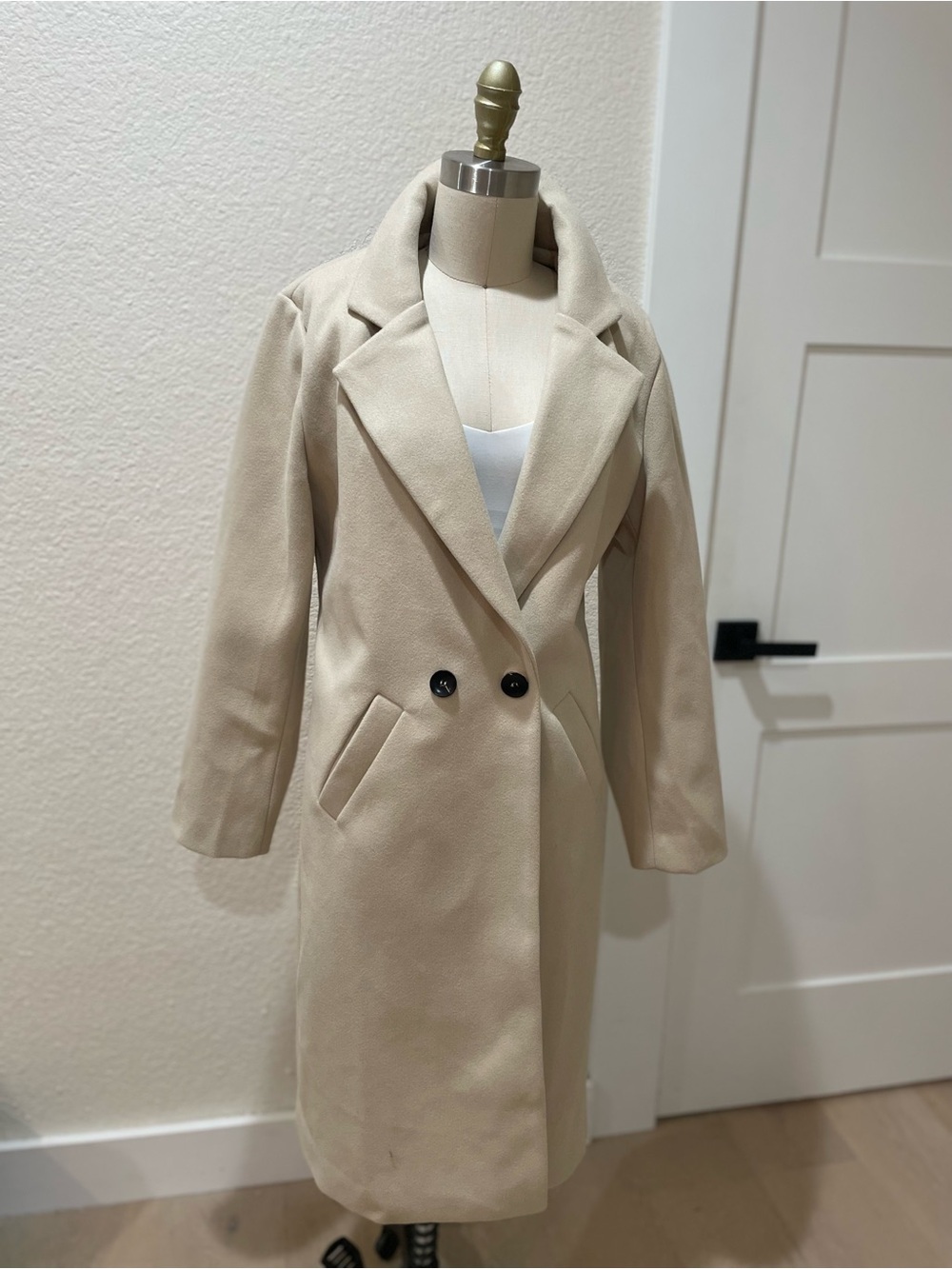 Amazon Women's Long Cream Trench Coat - Double-Breasted